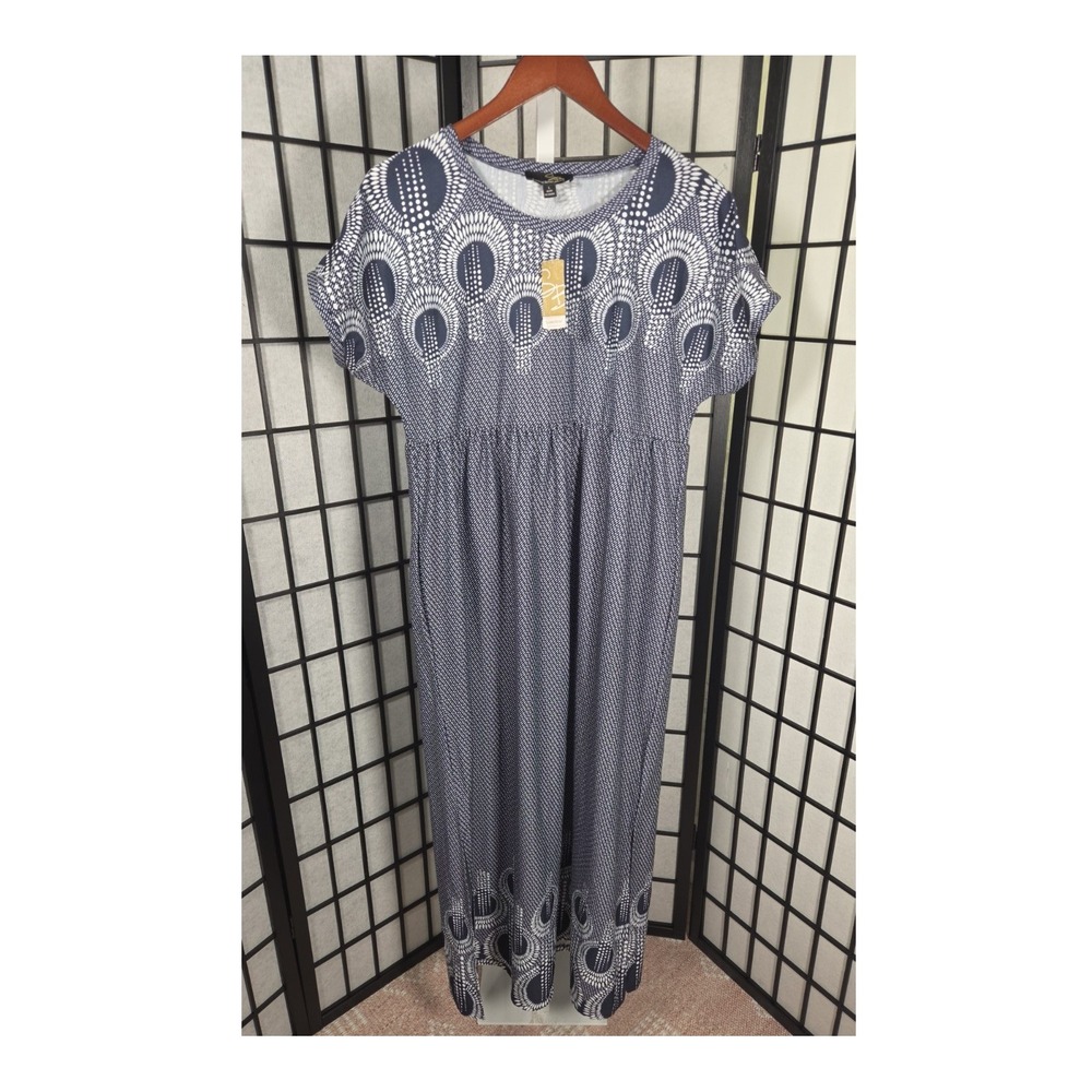 Suzanne Betro Geometric Medallion Boho Empire Waist Maxi Dress Large Women
